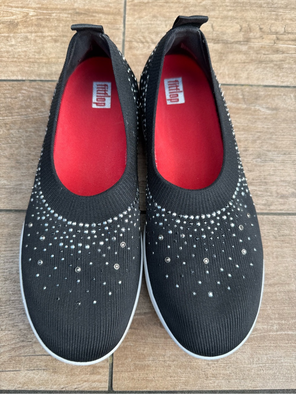 FitFlop Women's Uberknit Black Slip-On Crystal-Embellished Sneakers